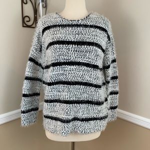Calvin Klein Plush Eyelash Striped Fuzzy Sweater